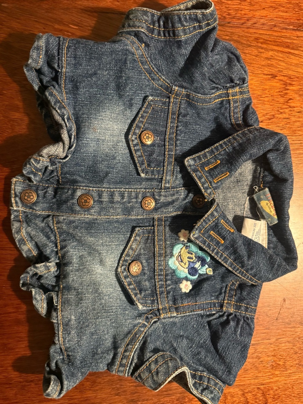 Vintage Disney Minnie Mouse Embroidered Ruffle Denim Jacket Toddler Size 2T